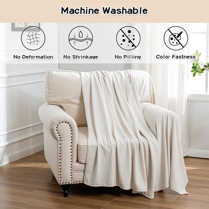 MEETSKY Chair Cover Cat Scratch Proof Recliner Chair Covers, Oversized Armchair Sofa Covers Washable Sofa Slipcover for Single Couch, Soft Small Couch Slipcover for Pets Dogs, 71" x 91", Creamy White - Image 3