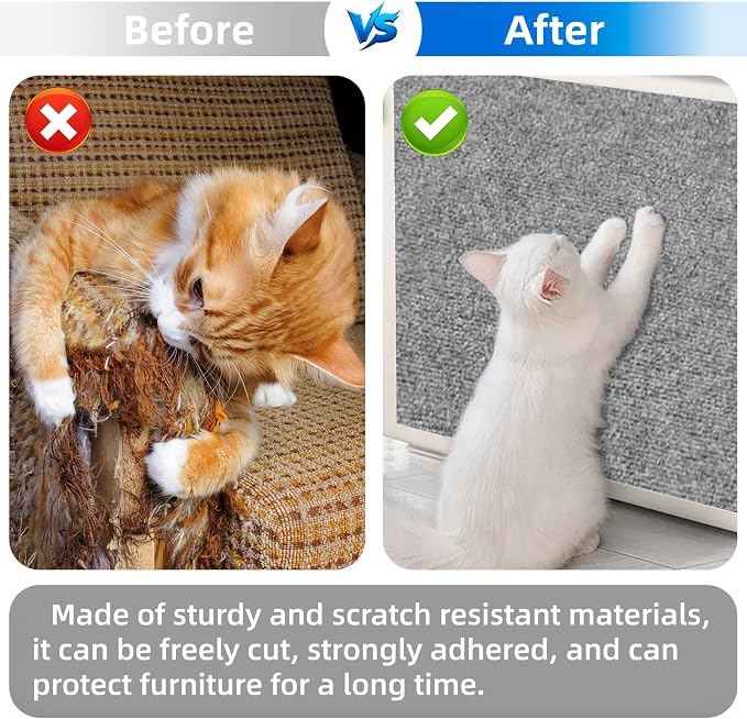 Cat Scratch Furniture Protector, Trimmable Self-Adhesive Cat Scratch Pad, 78.7"x11.8" Carpet Cover for Couch, Sofa, Walls, Furniture Cat Scratcher Board, Anti Scratch Pad for Cat Claws (Gray) - Image 4