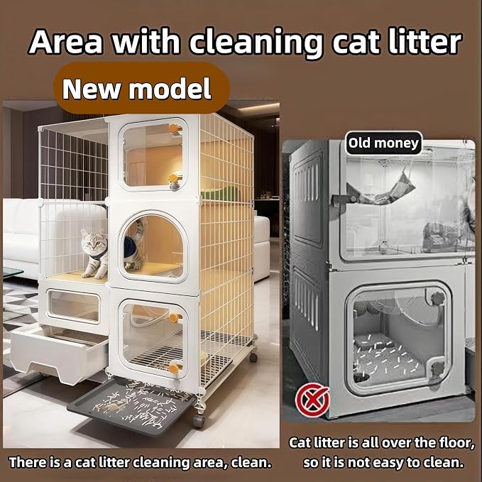 cat cage Indoor with Litter Box, Complimentary Bed, Bowl,Cleaning Three Piece Set,Large cat Enclosure, Cat House with Wheels Outdoor,Small Animal Cage cat Kennel (28″(L) x18.1″(W) x46.1″(H) - Image 5