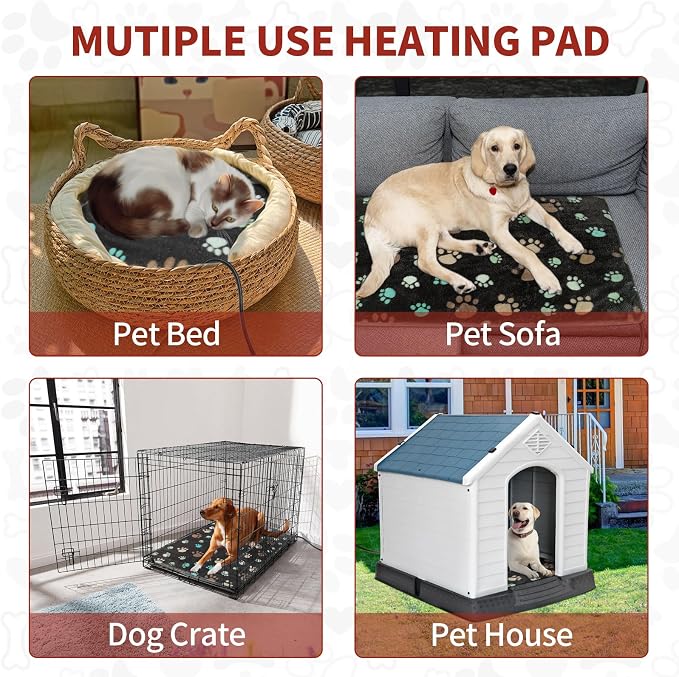 Cat Heating Pad 17x13 in with Smart Thermostat Switch and Power Line Protection Tube,Obtained MET and UL Dual Certification,Waterproof Pet Heating Pad for Cats-Black - Image 9