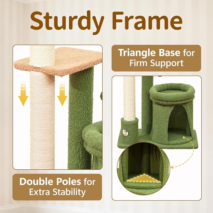41" Cat Tree Tower Condo Scratch Post Stand for Indoor Small Cats | Palm Tree Compact Space Saving Scratch Post Stand with Cozy Bed, Great for Kitten Climbing, Scratching Playing & Resting - Image 2