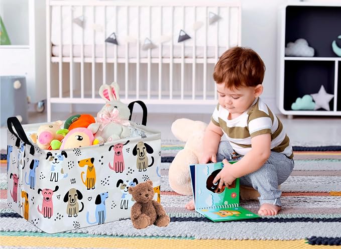 Rectangle Gift Storage Basket Home Shelf Storage Basket Organizer Box Clothes Laundry Hamper Nursery Basket Laundry Basket with Handles (Dog) - Image 6