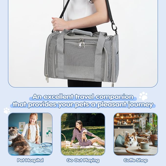 Cat,Dog Carrier for Small Medium Pet Carrier,Soft Sided Dog Bag Up to 12Lbs Puppy Carrier,Breathable Portable Foldable Airline Approved Pet Carriers for Travel (Grey) - Image 4