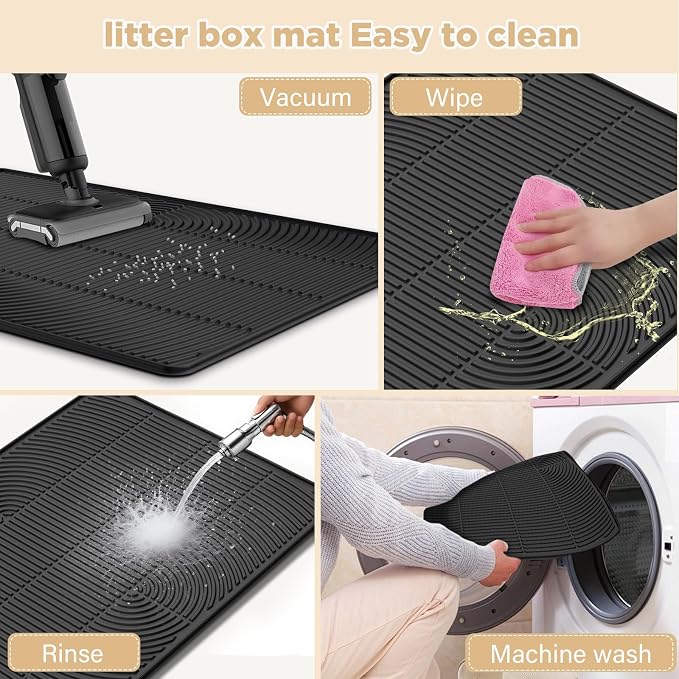 AMOK Cat Litter Mat, Extra Large Silicone Litter Box Mat 40" x 28", Waterproof Litter Trapping Mat for Cats, Durable and Easy to Clean, Black - Image 5