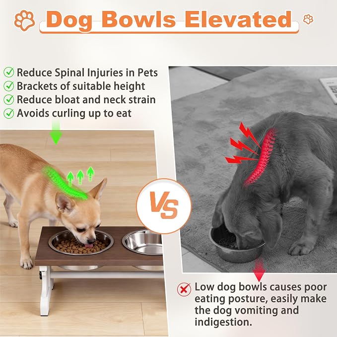 Piskyet Elevated Dog Bowls,Dog Bowl Stand, 3.5Cups6''H_30 oz Bowl-Farmhouse | Farmhouse Dog Bowls Stand, Raised Dog Bowl with 2 Stainless Steel Wooden Dogs Bowls for Small Size Dogs - Image 7