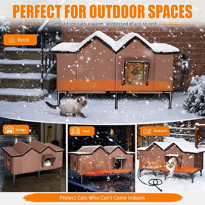 Heated Outdoor Cat House with Heating Pad, XX-Large, Brown - Image 8