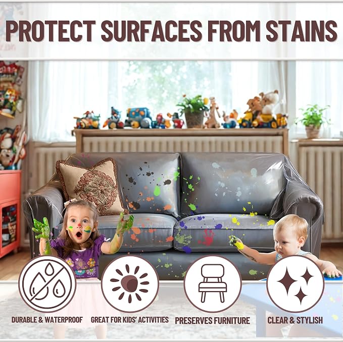Evelots Clear Vinyl Loveseat Cover, Spill-Resistant 2-Seat Sofa Protector | Heavy-duty vinyl helps protect loveseats from pet claws, stains, dust and spills; ideal for everyday use, moving and storage. - Image 3