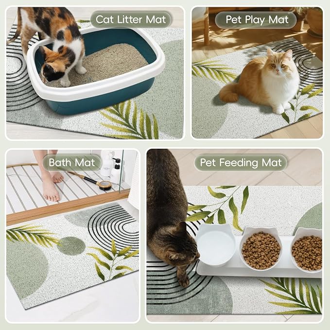 Cat Litter Mat Litter Trapping Mat, 40"x30" Waterproof Urine Proof Litter Box Mat Catcher Mat Non-Slip Washable for Kitty Kitten, Green - Image 7