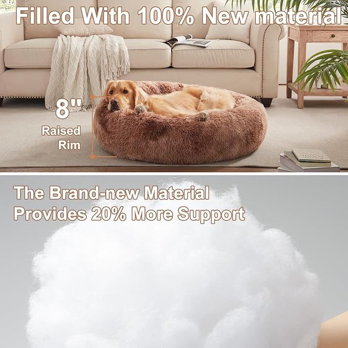 36 in Faux Fur Fluffy Donut Dog Bed for Large Dogs,Tie-dye Brown | Calming Plush Round Pet Bed with Removable & Washable Cover,Fits up to 80 lbs Pets - Image 3