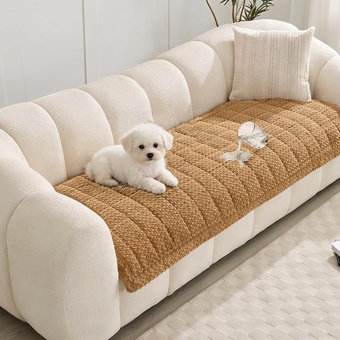 Waterproof Sofa Covers for Pets, Non Slip Fuzzy Couch Cover, Dog Furniture Bed Protector, Soft Plush Sofa Slipcover (Brown, 29"x83") by Unknown