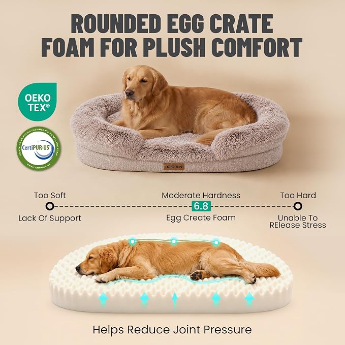 Miorun Fluffy Orthopedic Dog Beds Large Sized Dog, 43" Bolster Sofa Bed | Soft plush faux fur,lowered entry,washable cover,waterproof liner,claming dog couch for x-large dogs,supportive bolster - Image 3