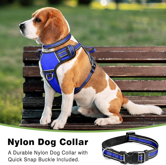 Dog Harness No Pull, Pet Harnesses with Dog Collar, Adjustable Reflective Oxford Outdoor Vest, Front/Back Leash Clips for Small, Medium, Large, Extra Large Dogs, Easy Control Handle for Walking - Image 3