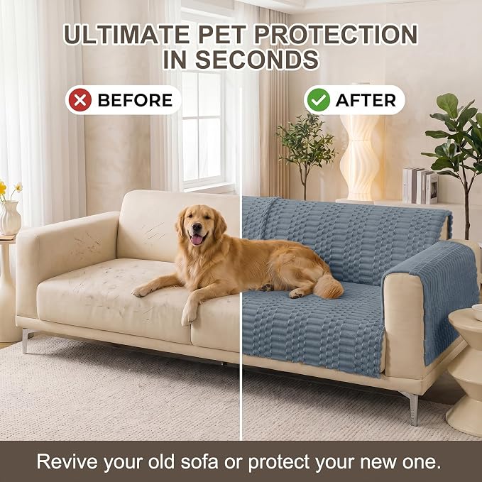 Smiry Waterproof Couch Covers for Dogs Washable, Non Slip Pet Sofa Cover | Plush Scratch Resistant Flannel Furniture Protector for Dogs, Grey, 36" x 36" - Image 7
