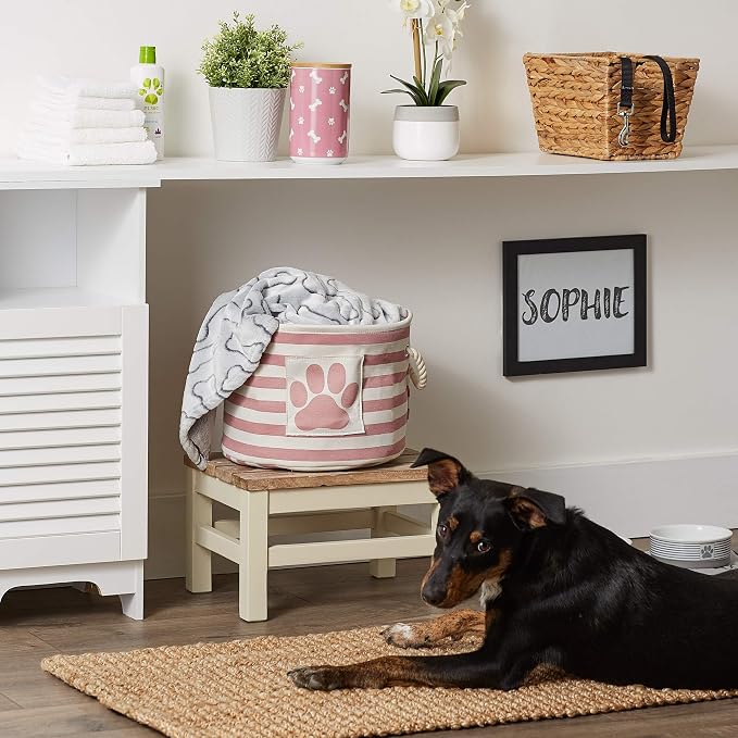 Bone Dry Pet Storage Collection Striped Paw Patch Bin, Rose, Small Round - Image 6