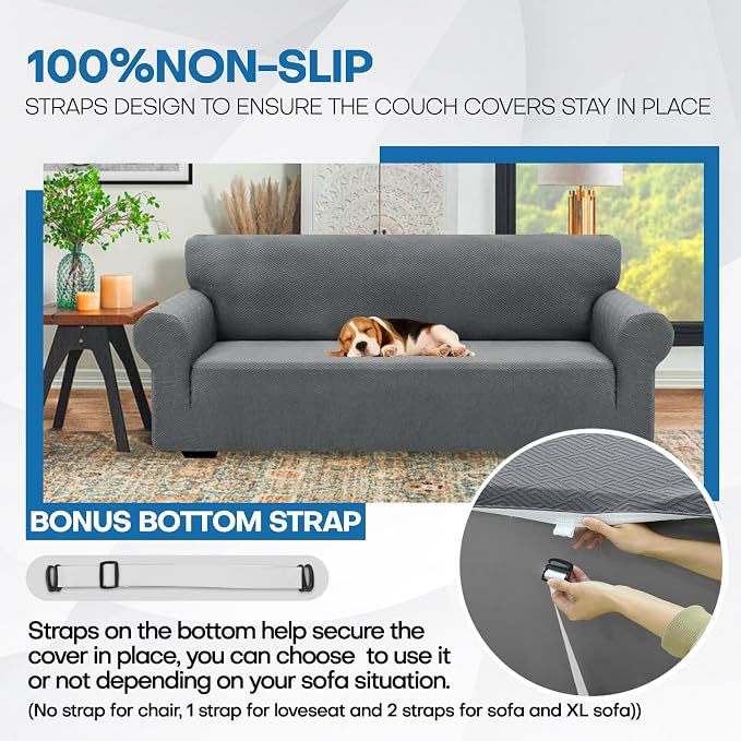 XINEAGE Stretch Jacquard Sofa Cover, Non Slip Sofa Slipcover for Dog | High-Stretch Fabric. Wear-Resistant, Pet Friendly. Easy Install & Washable for Living Rooms, Offices.Light Gray - Image 6