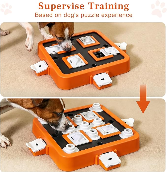 Aluckmao Dog Puzzle Toy Large - Adjustable Levels Food Treat Feeder Game | Beginner to Advanced Difficulty, Brain Stimulation Mental Enrichment, Interactive Feeding, for All Breeds, Orange - Image 4