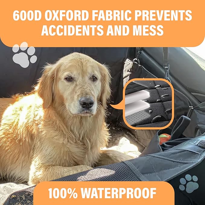 Active Pets Dog Car Seat Cover for Back Seat, Waterproof Pet Protection Hammock, SUV Truck Car Backseat Protector with Safety Features, Black - Image 2