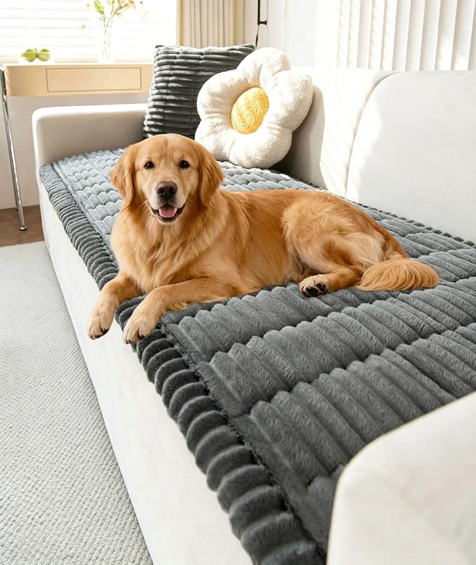 OTOB Pet Couch Cover Washable, Anti Slip Dog Sofa Covers Protector | Dark Gray, 31.5" x 82.7", All Seasons, Soft Fuzzy Plush, 3 Cushion Furniture Protector, Breathable, Thick Wear-Resistant by OTOB