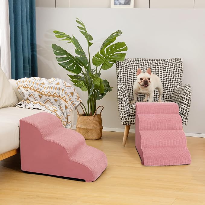 Dog Stairs for Small Dogs, 3-Step Pink Pet Ramp for Couch, Cats & Puppies | Aodisman Elegant Pink Pet Stairs Designed for Small Dogs and Cats, Providing Easy Access with Comfort and Style, 15.7" H - Image 3