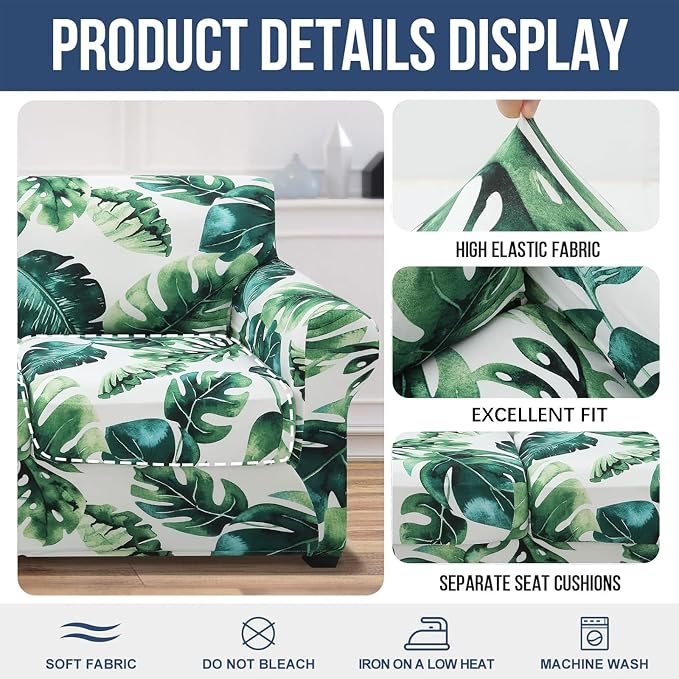 hyha Stretch Couch Cover, Sofa Covers for 2 Separate Cushion Couch Washable | Loveseat Cover, Floral Pattern, Printed, 3 Pieces, 2 Seater Furniture Protector with Elastic Bottom for Dogs, Pet Friendly - Image 4