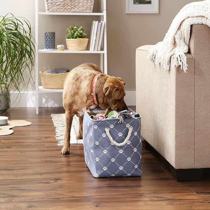 Bone Dry Pet Storage Paw and Bone, Trellis Collection, Medium Rectangle, 16x10x12, Stonewash Blue - Image 5