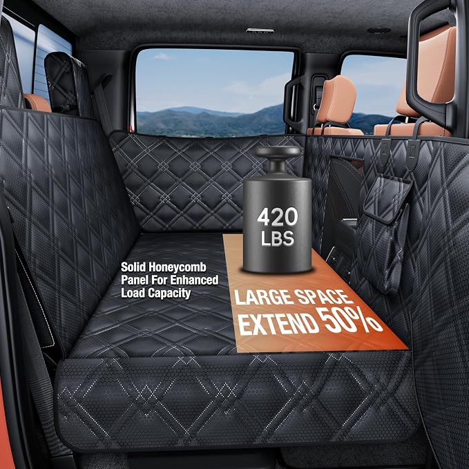 Surfcabin XL Dog Car Seat Cover for Back Seat Hard Bottom Holds 420 lbs | Waterproof & Machine-Washable Full Size Pickup Dog Back Seat Cover with Door Protection, Easy to Install Foldable Dog Hammock - Image 4