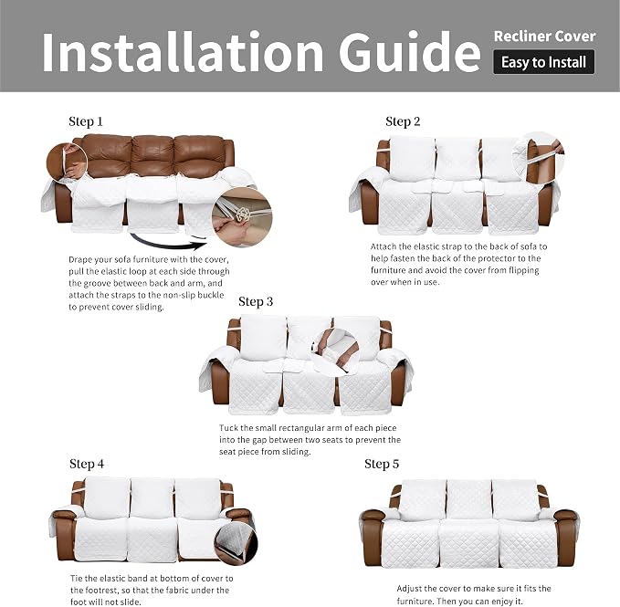 Easy-Going Reversible Couch Cover for 3 Seat Recliner Sofa, White/White | Washable Sofa Slipcover For Dogs, Sofa Cover For Recliner, Furniture Protector Mat, Pet Friendly - Image 7