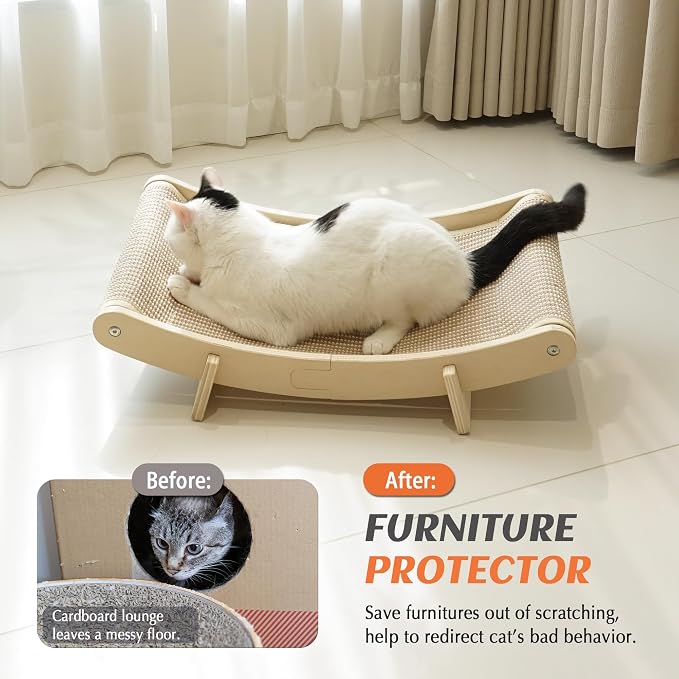 PETKARAY Inclined Sisal Cat Scratcher Bed, Curved Wooden Cat Hammock Chair, Large Scratch Pad for Indoor Cats, Cozy Cat Furniture Lounge - Image 3