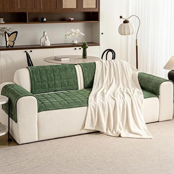 Couch Covers for Dogs, Non Slip Washable Pet Couch Covers for Sofa | 27.6”x82.7” Green Soft Velvet Sofa Covers for 3-4 Cushion Couch, Couch Protect Against Pet Hair, Scratches & Stains - Image 2