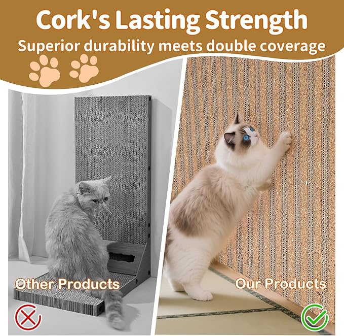 Natural Cork Cat Scratch Ardboard for Cats 2 Pack-Cat Scratcher Pads Indoor-Wall Cat Scratchers-Cat Scratcher Furniture Protector-Carpets Scratching Posts-Stretching-No Mess Splinters Easy Clean - Image 7
