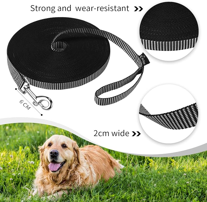 Hi Kiss Dog/Puppy Obedience Recall Training Agility Lead - 15ft 20ft 30ft 50ft 100ft Training Leash - Great for Training, Play, Camping, or Backyard(30ft,Black_White) - Image 5