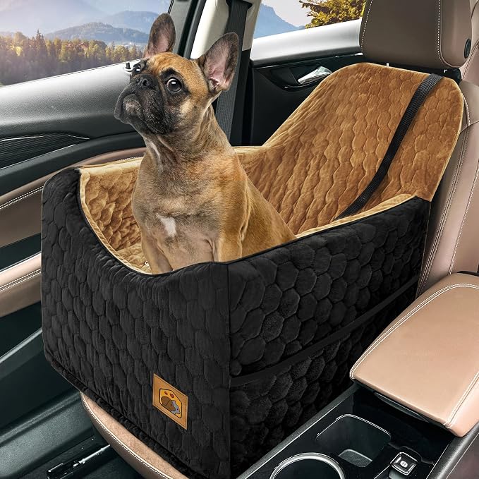 Dog Car Seat for Small/Medium Dogs, Memory Foam Dog Booster Seat, Travel Safety Per Car Seat with Washable Removable Cover, Storage Pockets for Dogs up to 35 lbs(BlackBrown) by Qualityproductsqualityservice