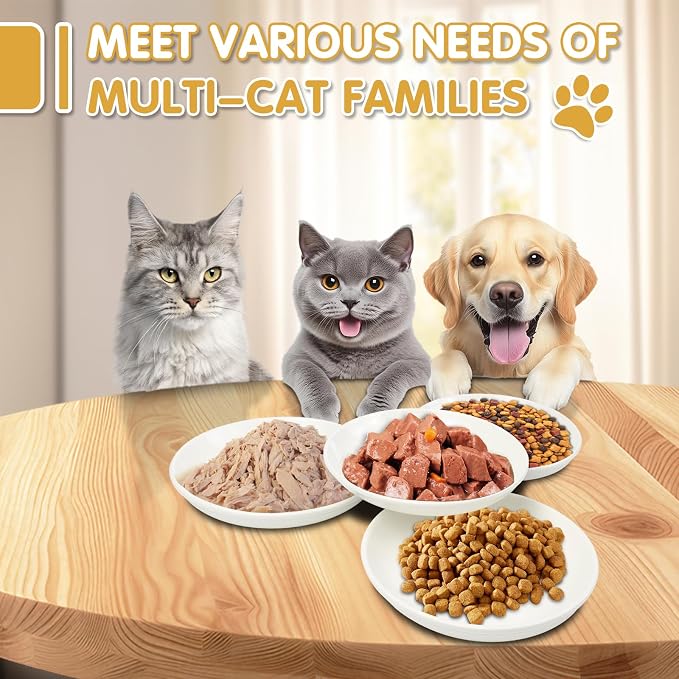 6 Pack Cat Food Bowl, Ceramic Cat Bowls, Anti Whisker Fatigue Cats Bowl Set | 5.5 Inches Shallow Wide Kitten Plates for Food and Water (White-C) - Image 4