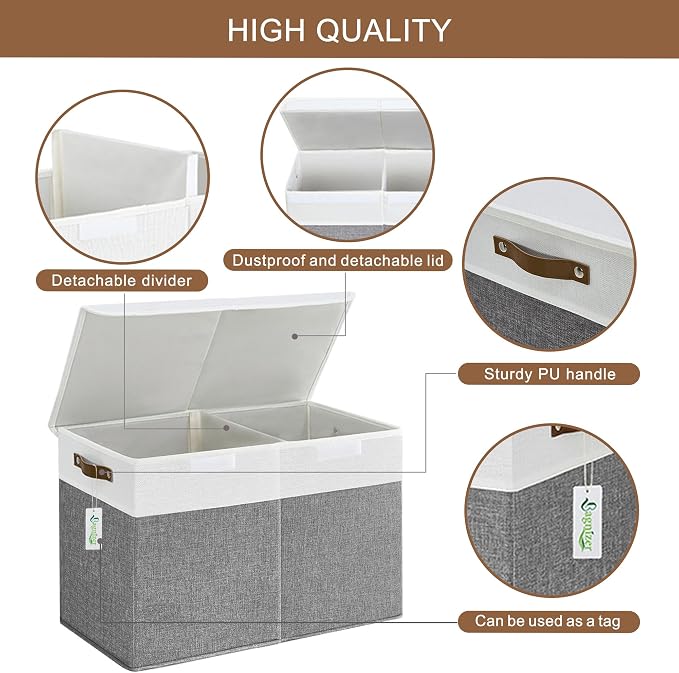 Bagnizer Large Toy Storage Box with Lids, Collapsible Sturdy Baby Storage Organizer Chest Bin Basket for Kids, Boys, Girls, Playroom, Nursery, Bedroom, Closet 25"x13"x16" (Gray and White) - Image 8