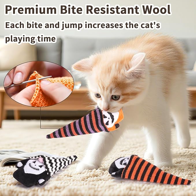 Retro Shaw Cat Toys for Indoor Cats Kittens, Crinkle Catnip Gnome, 3 Pack | Halloween Goth Plush Toys, Soft and Durable, Safe Teeth Cleaning, Interactive Fun, 6.7 Inches - Image 5