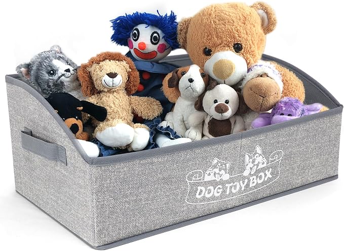 COWOSO Foldable Dog Toy Basket with 3 Handles, Pet Storage Box, White Dogs | Portable Pet Toy Organizer for Dog Toys & Accessories, Low Front Design, Waterproof Collapsible Storage Bin for Living Room by COSOWO