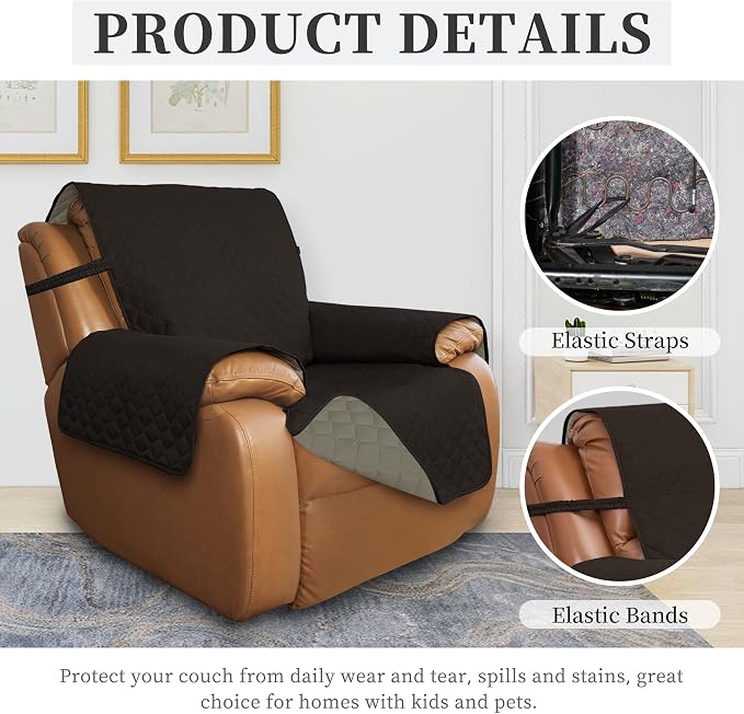 ISSUNTEX Double Protection 100% Waterproof Recliner Covers for Living Room, Reversible Furniture Protector Recliner Couch Sofa Slipcover for Dogs, Pets, Kids (Oversized Recliner, Chocolate/Beige) - Image 5