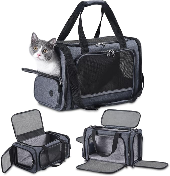 Cat Carrier Pet Travel Carrier by Airplane Approved Under seat, TSA Airline Approved Soft-Sided Dogs Carrier Bag for cat,Dogs,17.5 x 8.5 x 11 inches,Grey by GROXKOX