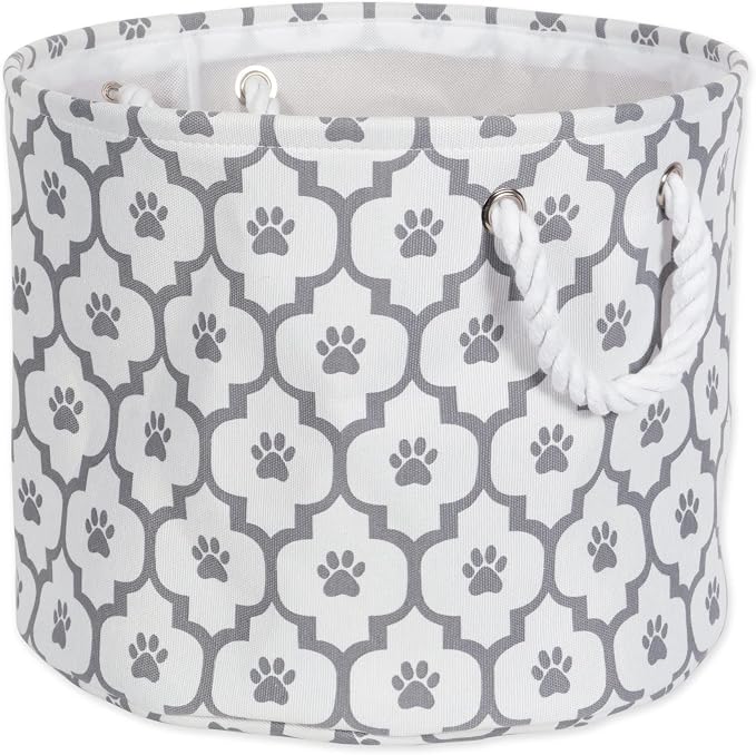 Bone Dry Pet Storage Collection Lattice Paw Print, Small Round, White/Gray by BoneDry