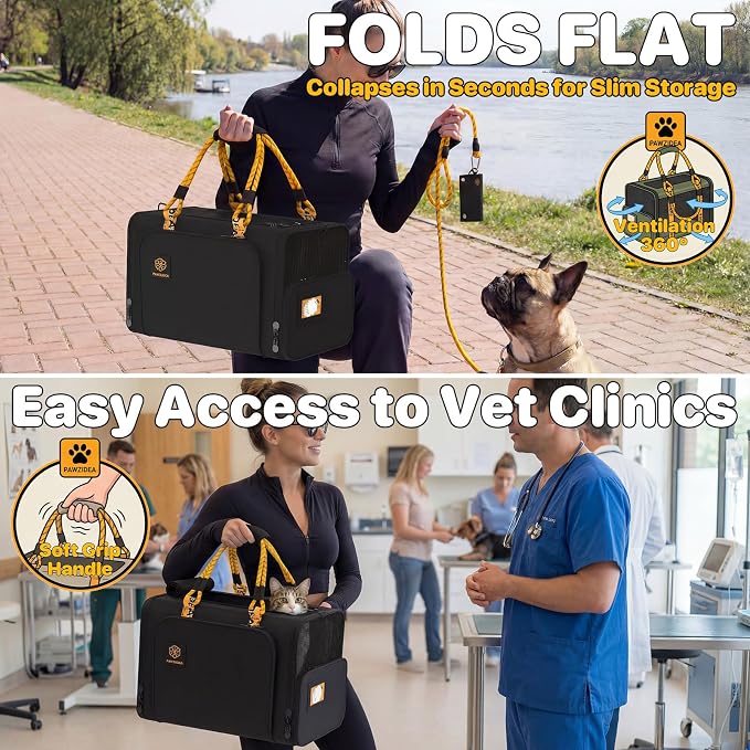 PAWZIDEA Expandable Pet Carrier for Small Cats & Dogs, TSA Airline Approved | 18"×11"×11" Soft-Sided Small Dog Travel Bag, Collapsible Top-Load Cat Carrier for 2 Cats Under Seat, Puppy Car Seat Up 15lbs - Image 8