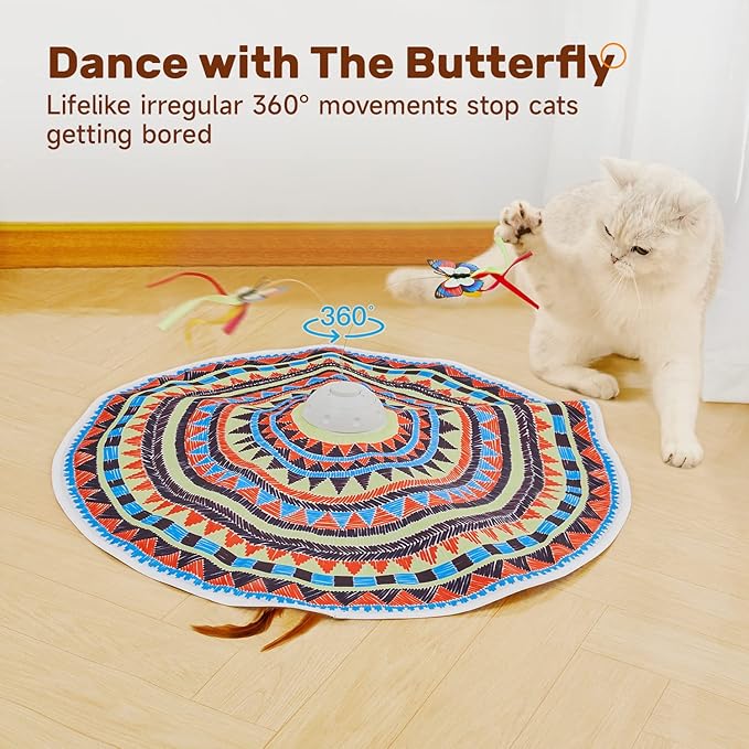 Potaroma Cat Toys Chargeable, 3in1 Hide and Seek, Interactive Fun | Automatic Fluttering Butterfly, Moving Feather, Kitten Wand, Indoor Kitty Exercise Kicker 22.8 Inch Cover for All Breeds - Image 4