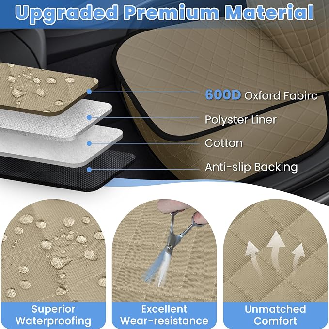ELONGRIVER Dog Car Seat Covers, Waterproof Front Seat Cover | Scratch-Proof, Nonslip Pet Passenger Seat Cover Protector, Universal Fit for Cars Trucks SUVs, Standard Size 1 Pack, Khaki - Image 3
