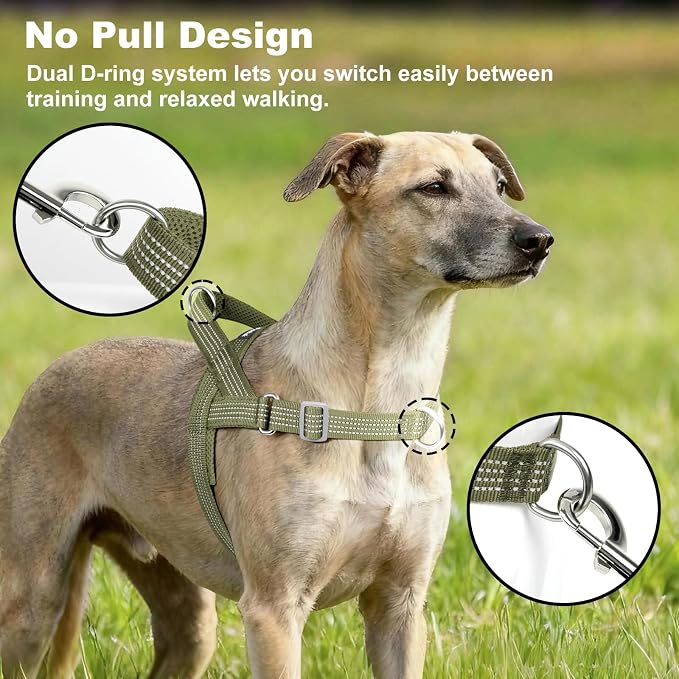 No Pull Dog Harness with Handle, Adjustable Soft Mesh Padded Vest | Reflective Walking Harness with Front Clip for Small Medium Large Dogs, Quick Fit No Escape for Training, Ranger Green, XS - Image 2