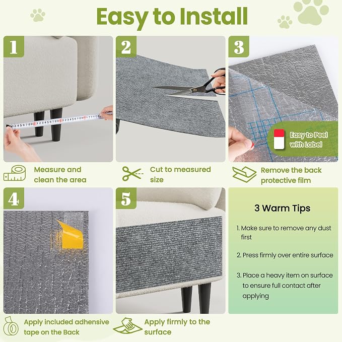 Cat Scratch Couch Furniture Protector, 78.7" x 15.8" Cat Scratcher Pad | Deterrent from Cats Claw Scratching, DIY Sisal Carpet Cat Proof Couch Cover Replacement for Indoor Sofa Wall Door, Light Grey - Image 7
