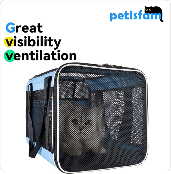 Soft Pet Carrier for Large and Medium Cats, 2 Kitties, Small Dogs. Easy to Get Cat in, Great for Cats that Don't Like Carriers (Blue) - Image 3