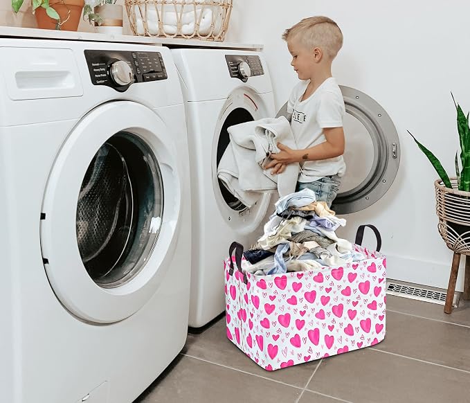 Rectangle Gift Storage Basket Home Shelf Storage Basket Organizer Box Clothes Laundry Hamper Nursery Basket Laundry Basket with Handles (Heart) - Image 6