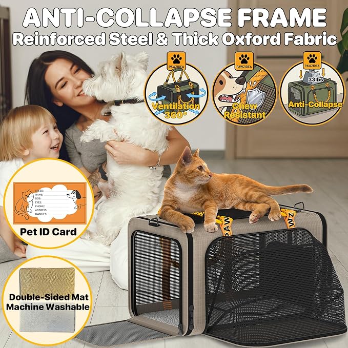 PAWZIDEA Expandable Pet Carrier for Small Cats & Dogs, TSA Airline Approved | 18"×11"×11" Soft-Sided Small Dog Travel Bag, Collapsible Top-Load Cat Carrier for 2 Cats Under Seat, Puppy Car Seat Up 15lbs - Image 7