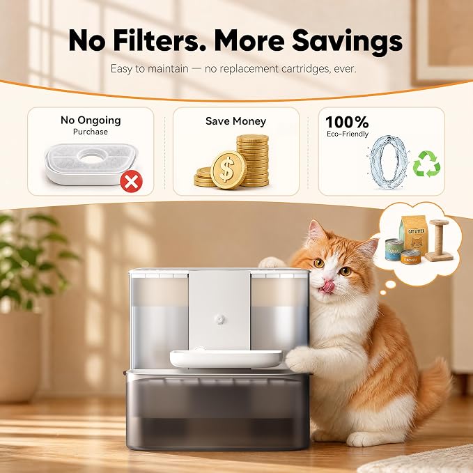 CZPET 4.5L Wireless Cat Water Fountain No Filters | Wastewater Separation, Rechargeable, Ultra Quiet, Automatic Pet Water Fountain for Cats & Small Dogs - Image 4