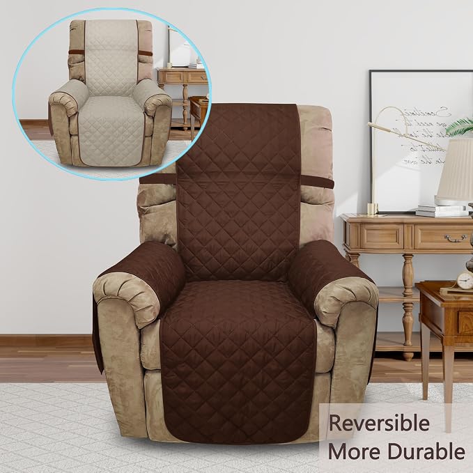 Reversible Chair Covers for Recliner Oversized, Brown/Beige | Recliner Oversized Covers for Living Room with Elastic Straps, Water Repellent, Chair Protectors Covers for Dogs - Image 2