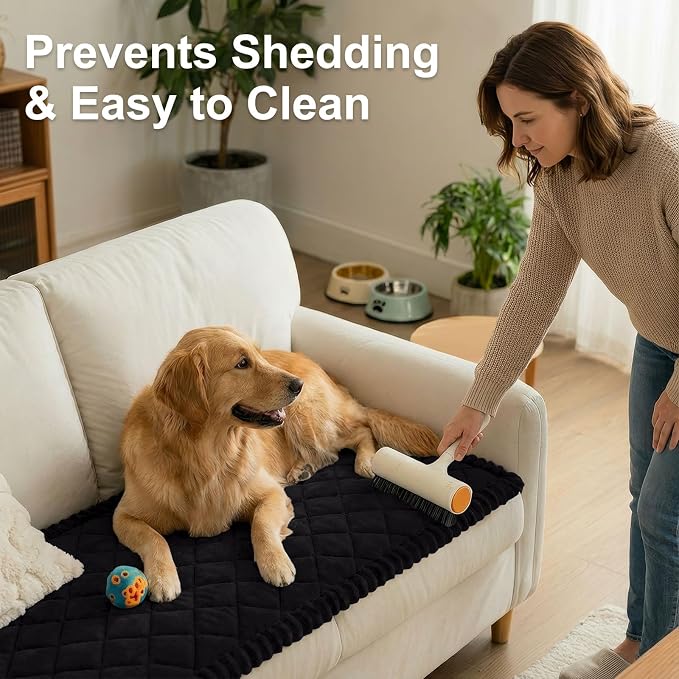 Smiry Non Slip Couch Cover for Dogs, Fuzzy Plush Pet Sofa Protector | Washable Furniture Cover for Large Dogs & Cats, Scratch & Dirt Resistant, For 2 Cushion Couch, Black, 27.6"x47" - Image 8